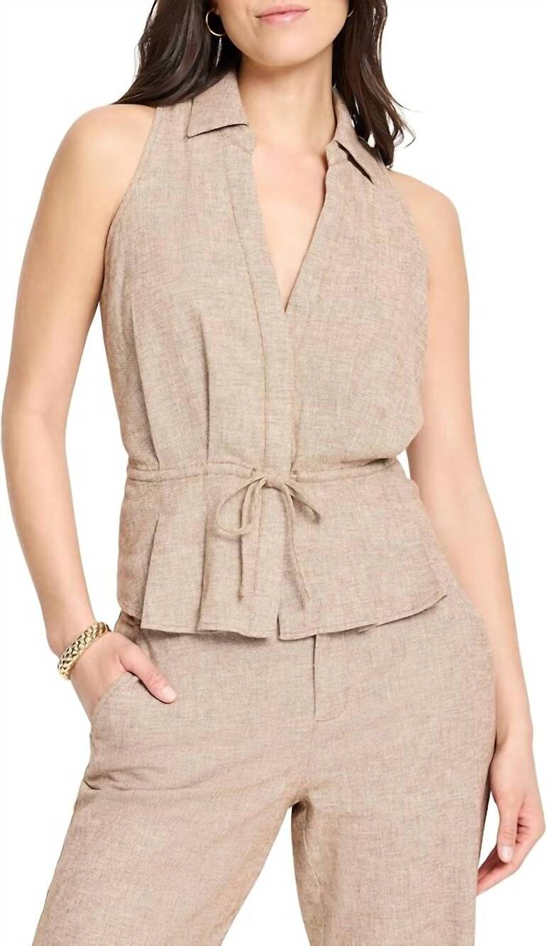 NEW NIC + ZOE women's linen cotton cinch vest in brown mix